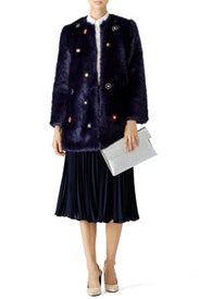 Navy Mirror Faux Fur Coat by SALONI