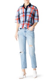 Plaid Smocked Waist Blouse by Cedric Charlier