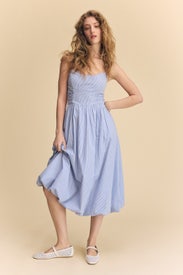 Striped Poplin Balloon Hem Midi Dress by Sea NY x RTR