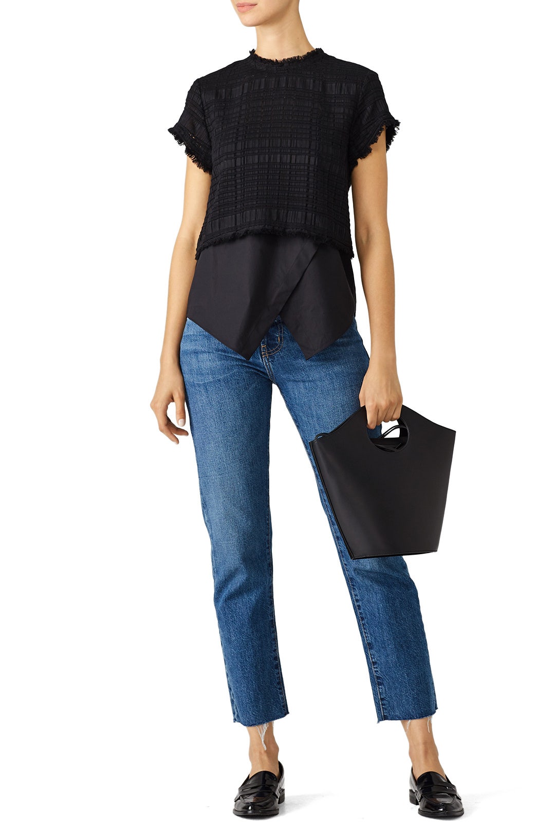 Black Asymmetrical Layered Top by Derek Lam 10 Crosby 0
