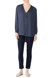 Mosaic Blue Tie Blouse by HALSTON