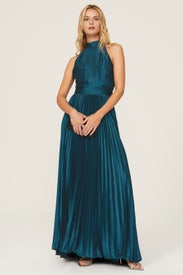 Navy Pleated Gown by Ieena for Mac Duggal