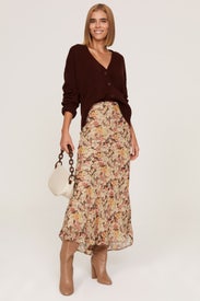 Brown Floral Midi Skirt by Polo Ralph Lauren