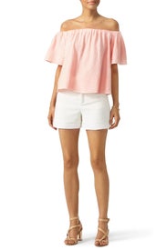 Peach Off Shoulder Gauze Top by Rebecca Taylor NYC