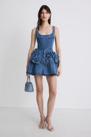 Devyn Saxe Blue Denim Ruffle Dress by AKNVAS