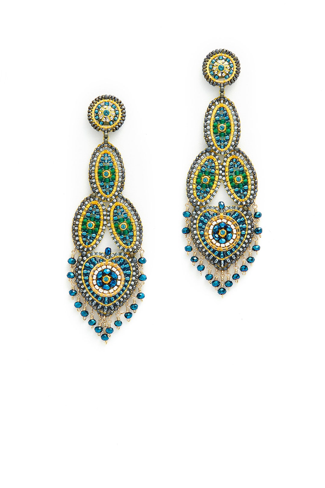 Yellow Paisley Dangling Earrings by Miguel Ases