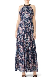 Blue Floral Halter Maxi by Marchesa Notte