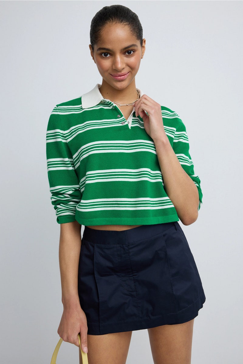 Striped Cropped Rugby Polo Shirt by Maje - Photo 0