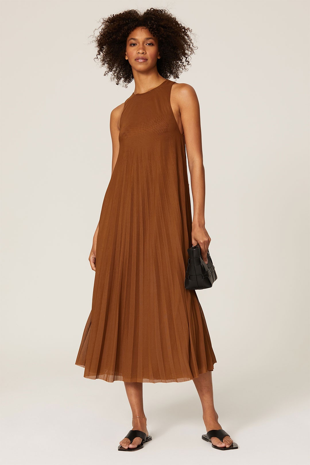 Brown High Neck Pleated Dress by VINCE. 0