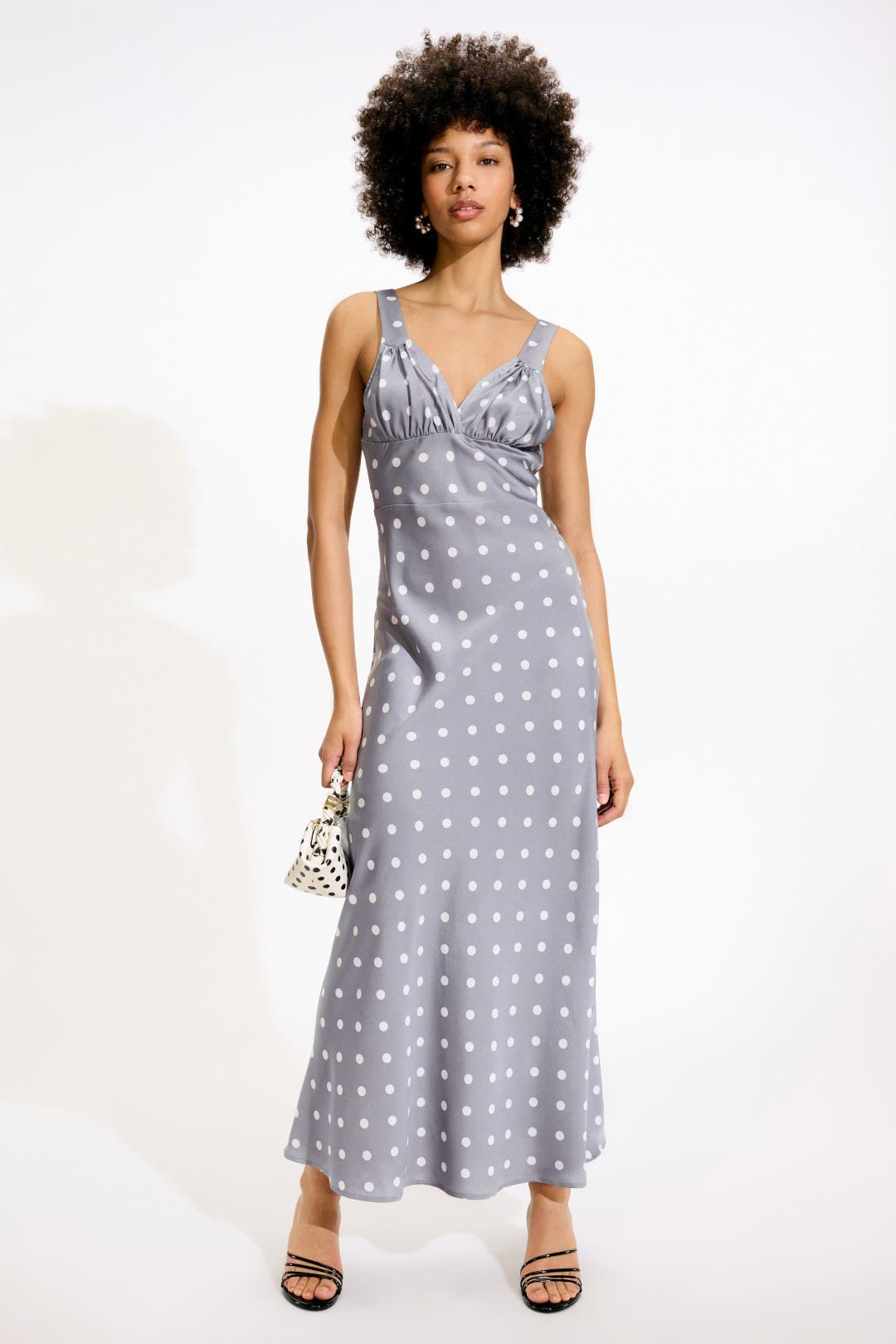 Weworewhat Ruched Cup Slip Maxi Dress Grey-cream-print