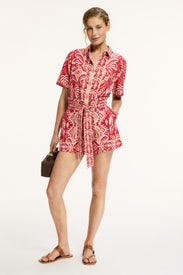 Red Tropical Tapestry Romper by FARM Rio