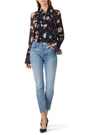 Ruffled Tie Neck Blouse by Badgley Mischka