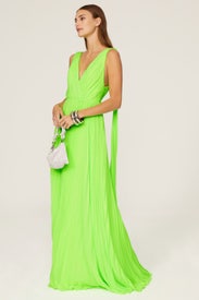 Neon Green Pleated Gown by ML Monique Lhuillier