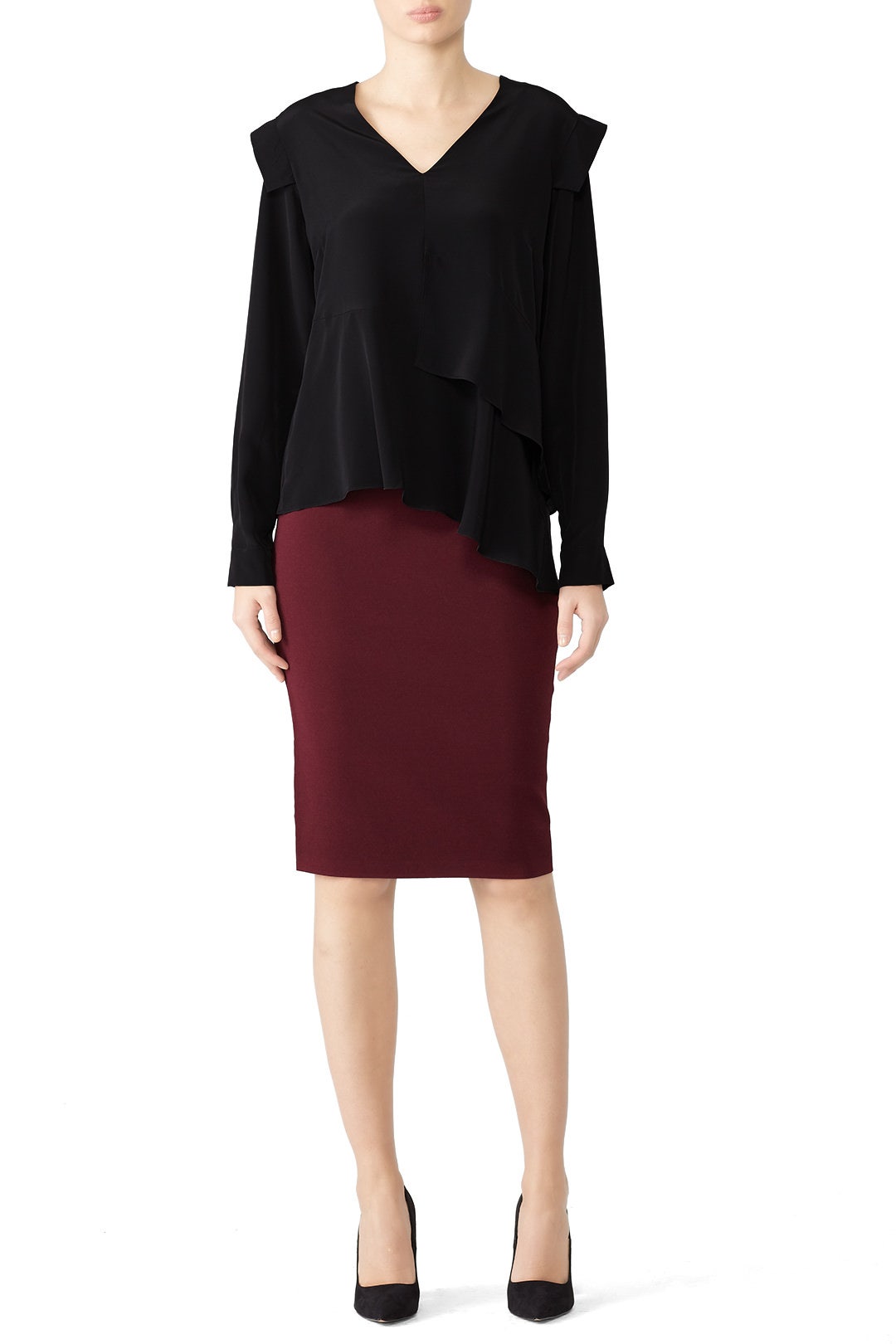 Black Silk Asymmetrical Top by Nicole Miller 0