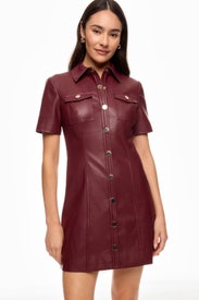 Faux Leather Short Sleeve Dress by Toccin