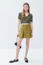Khaki Pleated Mini Skirt by Maje