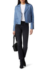 Blue Classic Leather Moto Jacket by Slate & Willow