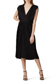 Black Cross Front Pleated Dress by Tome