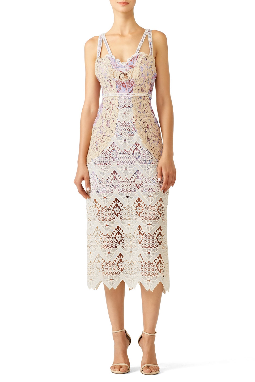 Printed Lace Sweetheart Midi Dress by Free People 0