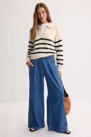 Allison Pleated Denim Trouser by Marine Layer