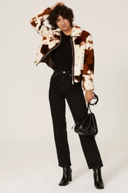 Cow Print Faux Fur Jacket by Slate & Willow