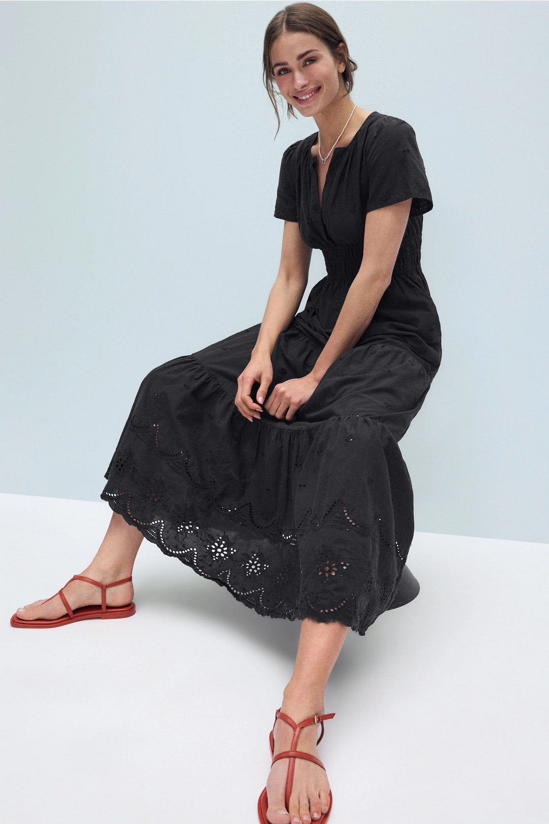 Short Sleeve Eyelet Midi Dress by Area Stars 0