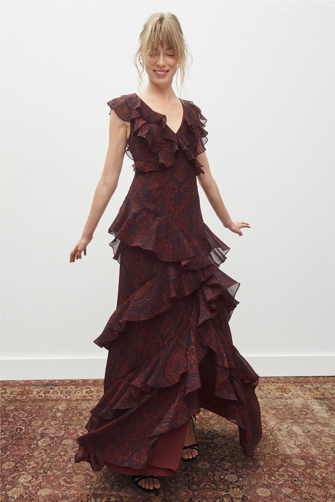 V-Neck Ruffle Floral Gown by Lauren Ralph Lauren 0