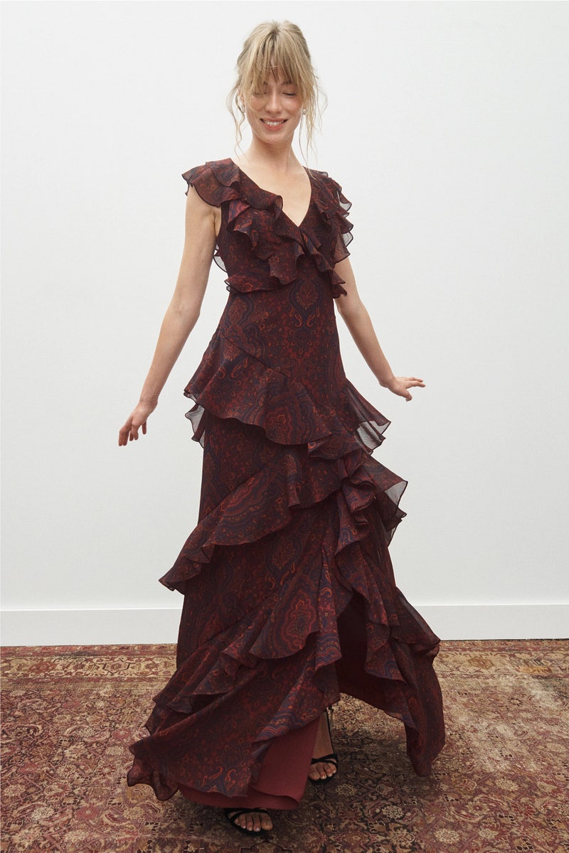 V-Neck Ruffle Floral Gown by Lauren Ralph Lauren