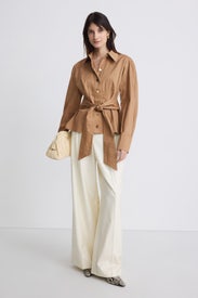 Mina Seamed Tie Front Button Down by Toccin