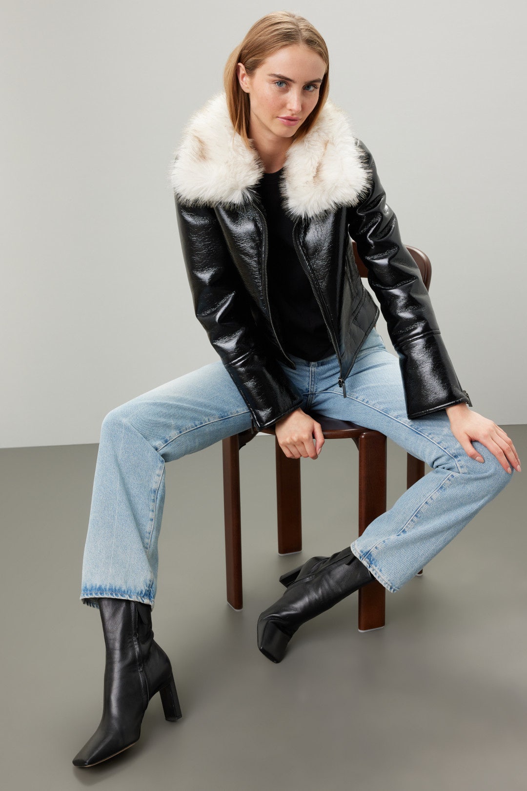 Wet Look Aviator Jacket by Unreal Fur 0