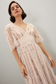 Floral Ruffle Detail Midi Dress by Ieena for Mac Duggal