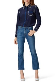 Navy Contrast Binding Shirt by Tory Burch