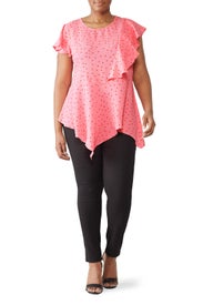 Pink Polka Dot Flutter Top by City Chic