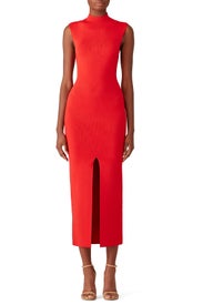 Red Front Slit Dress by Solace London