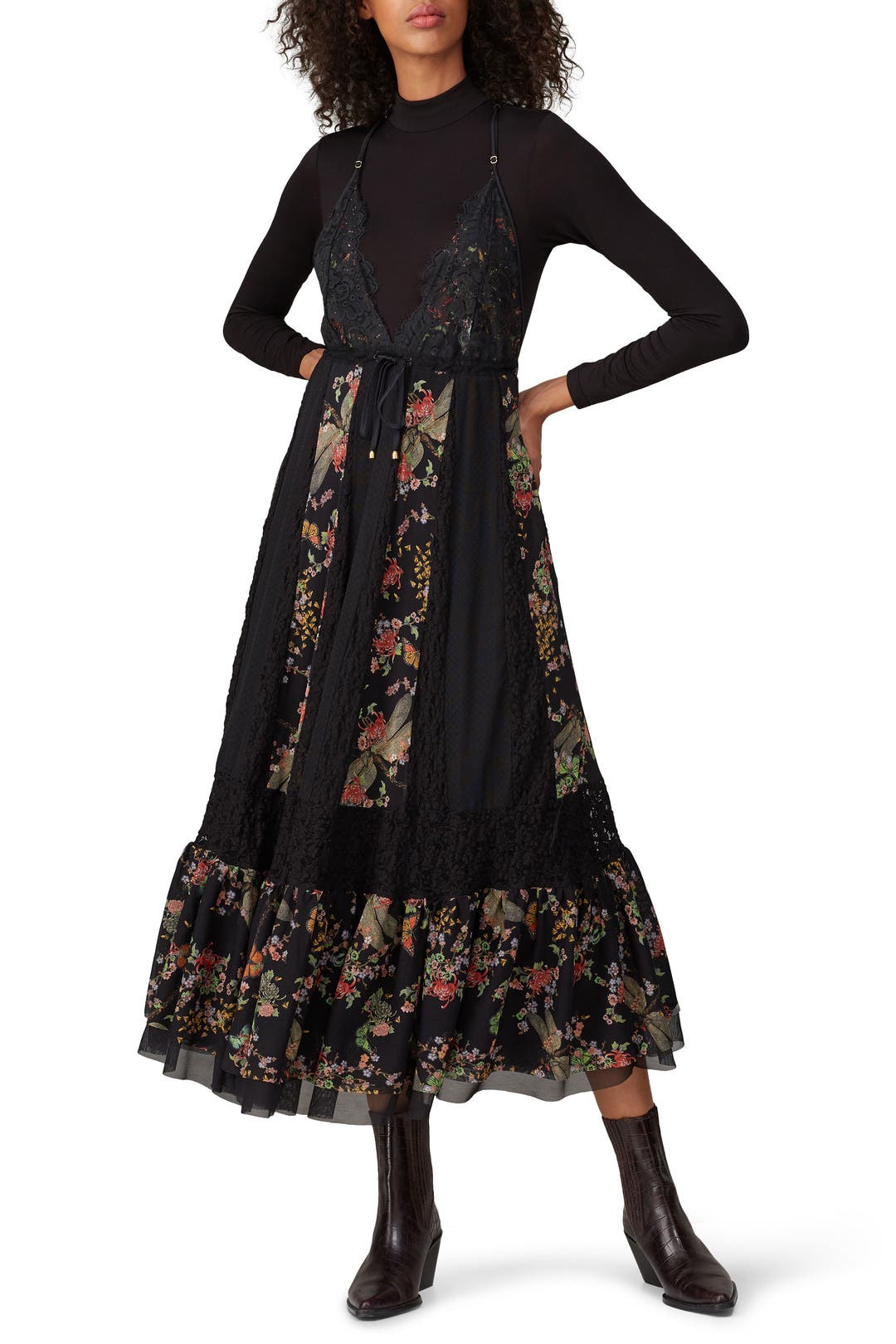 Black Floral V-neck Dress by HAH | Rent the Runway
