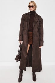 Double Breast Faux Suede Coat by WEWOREWHAT
