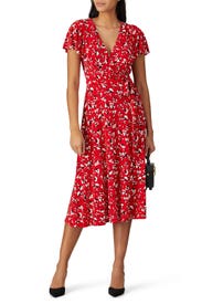 Red Floral Ruffle Dress by Lauren Ralph Lauren