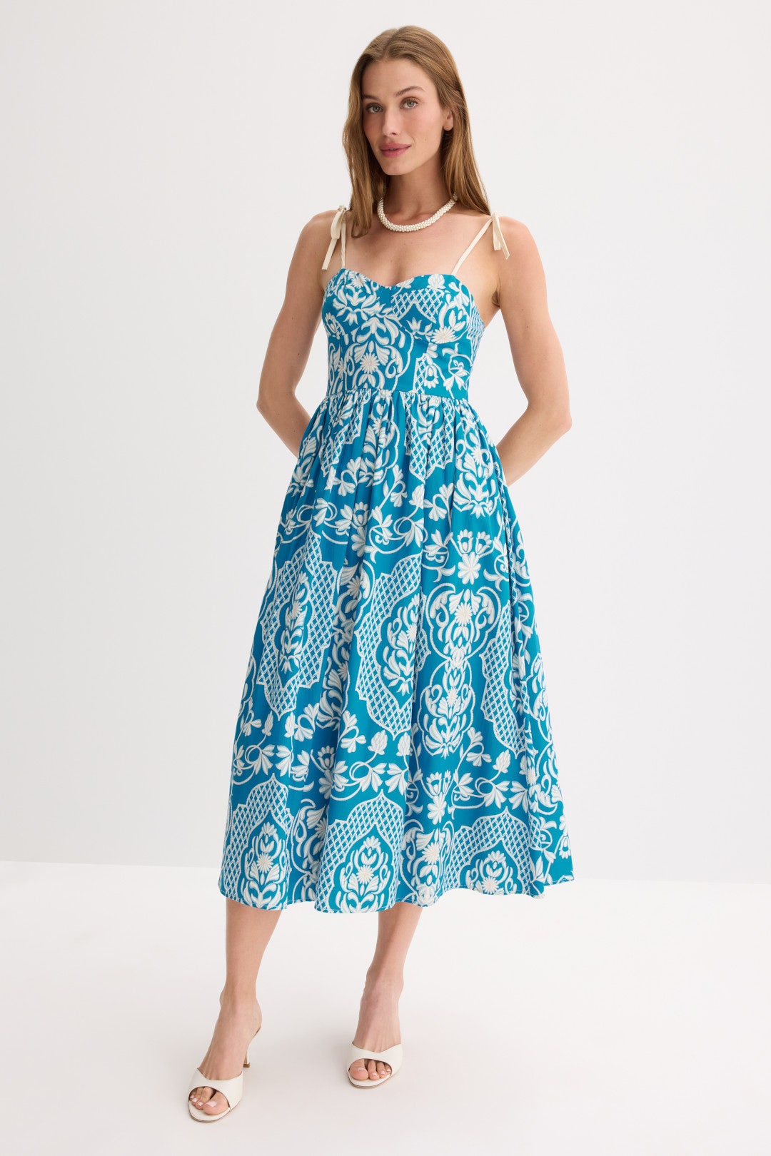 Sweetheart Neckline Midi Dress by Moon River 0