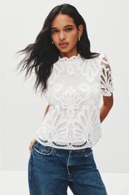 Allover Lace Mock Neck Top by NVLT