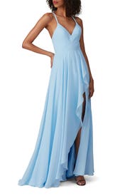 Blue Ruffle Skirt Gown by FAVIANA
