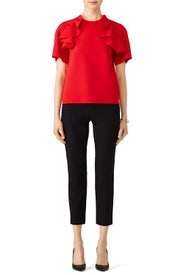 Red Ruffle Crepe Top by MSGM