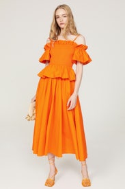 Flounced Orange Midi Dress by Toccin