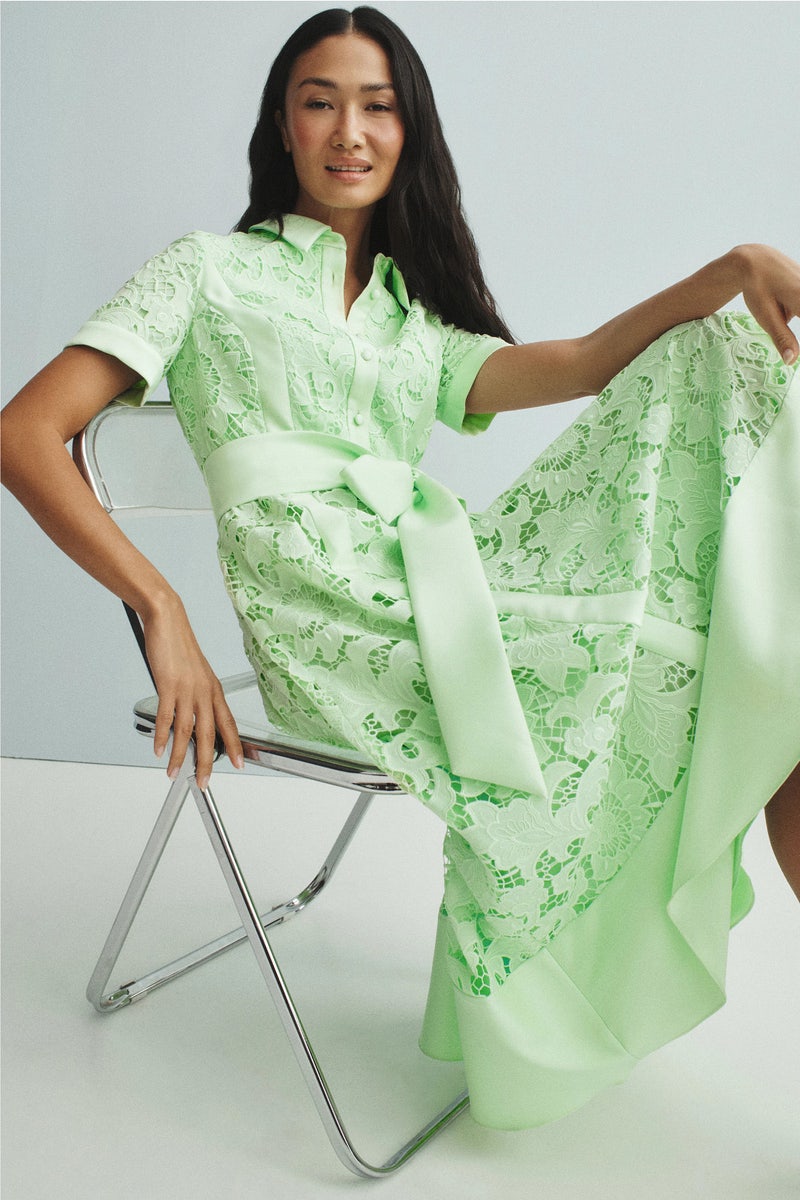 Belted Lace Shirt Dress by Badgley Mischka - Photo 0