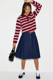Denim Pleated Mini Skirt by 7 For All Mankind