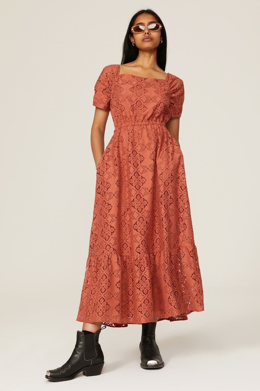 papapanda ドレス Terracotta Lace Midi Dress by Pamela Love x RTR | Rent the Runway