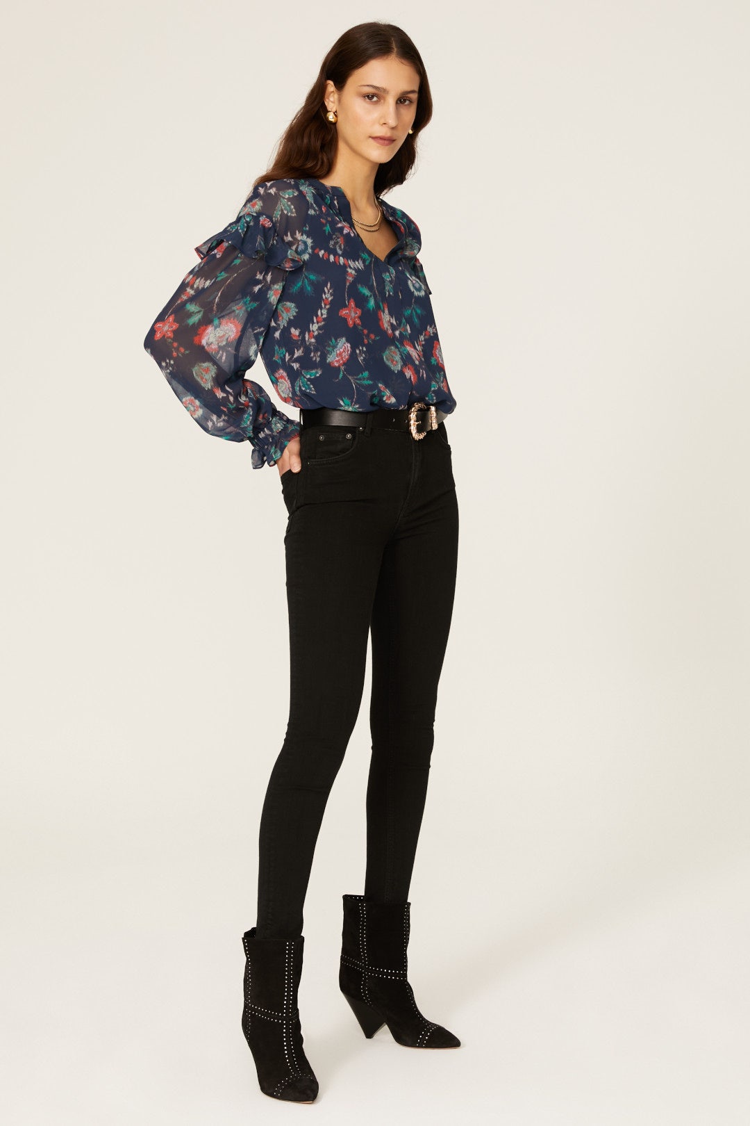 Blue Floral Ruffle Blouse by Derek Lam 10 Crosby x RTR 0