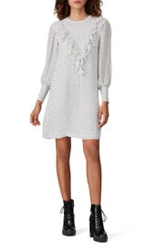 White Polka Dot Ruffle Dress by GANNI