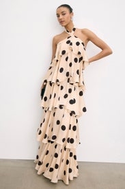 Polka Dot Tiered Ruffle Gown by Ieena for Mac Duggal