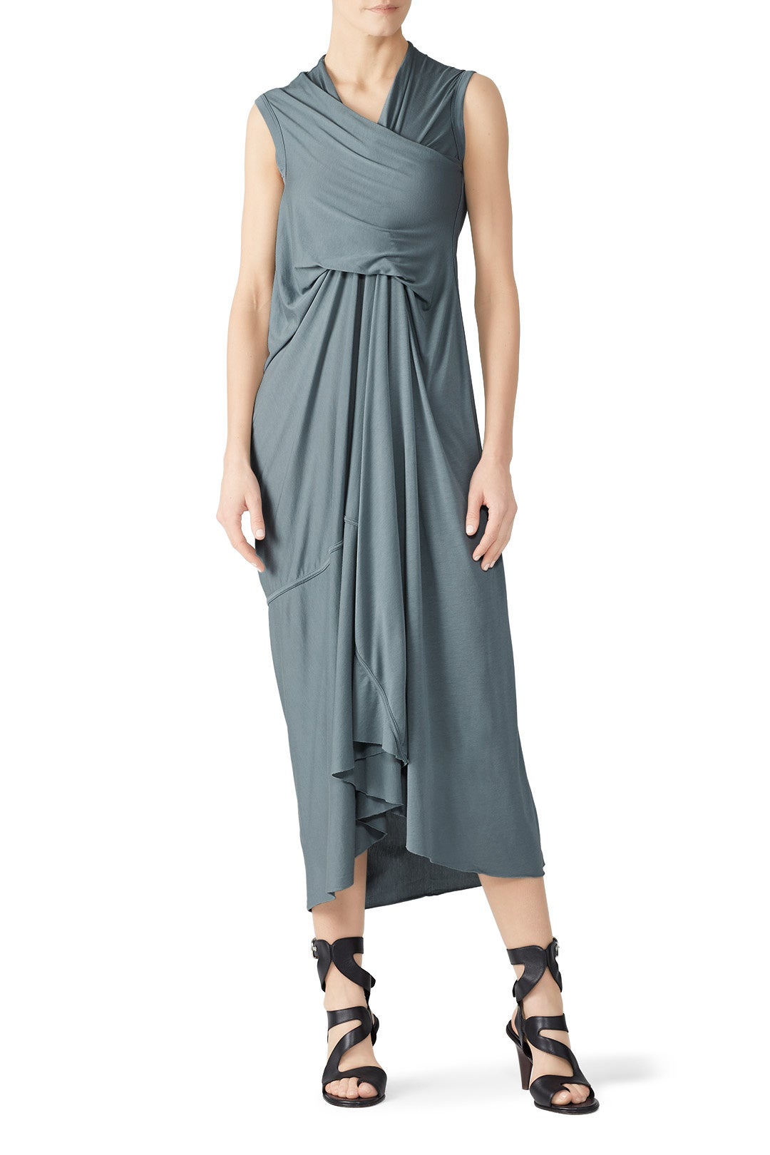 Steel Draped Midi Dress by RICKOWENSLILIES 0