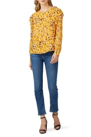 Yellow Printed Ruffle Blouse by Derek Lam 10 Crosby